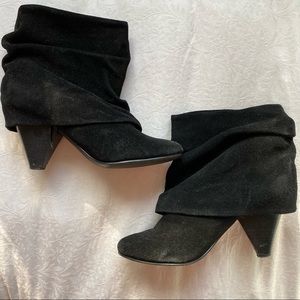 Steve Madden Black Suede Booties, Fold Over